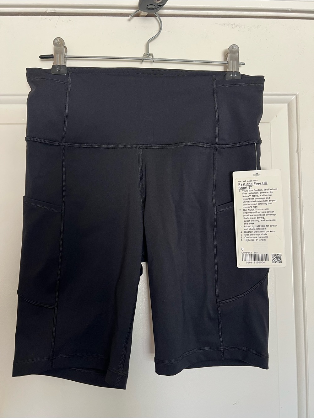 NWT Lululemon Fast and Free HR Short 8” Black Size 6 with Side Pockets